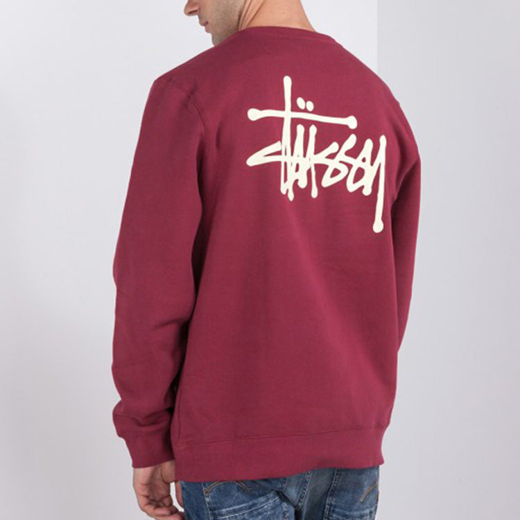 Men's Stussy Basic Back Alphabet Large logo Round Neck Long Sleeves Red 1914464WINE