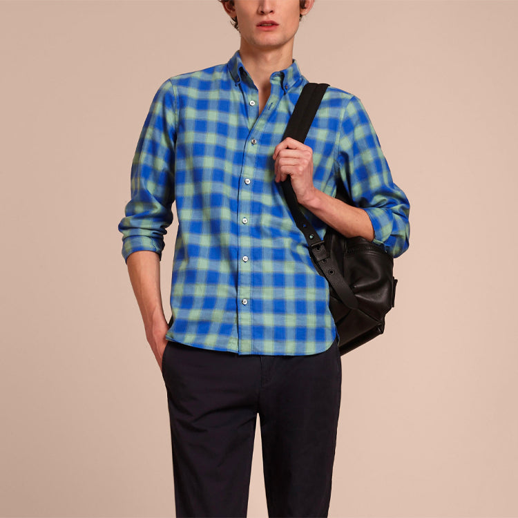 Men's Burberry Plaid Button Long Sleeves Shirt Blue 40331971