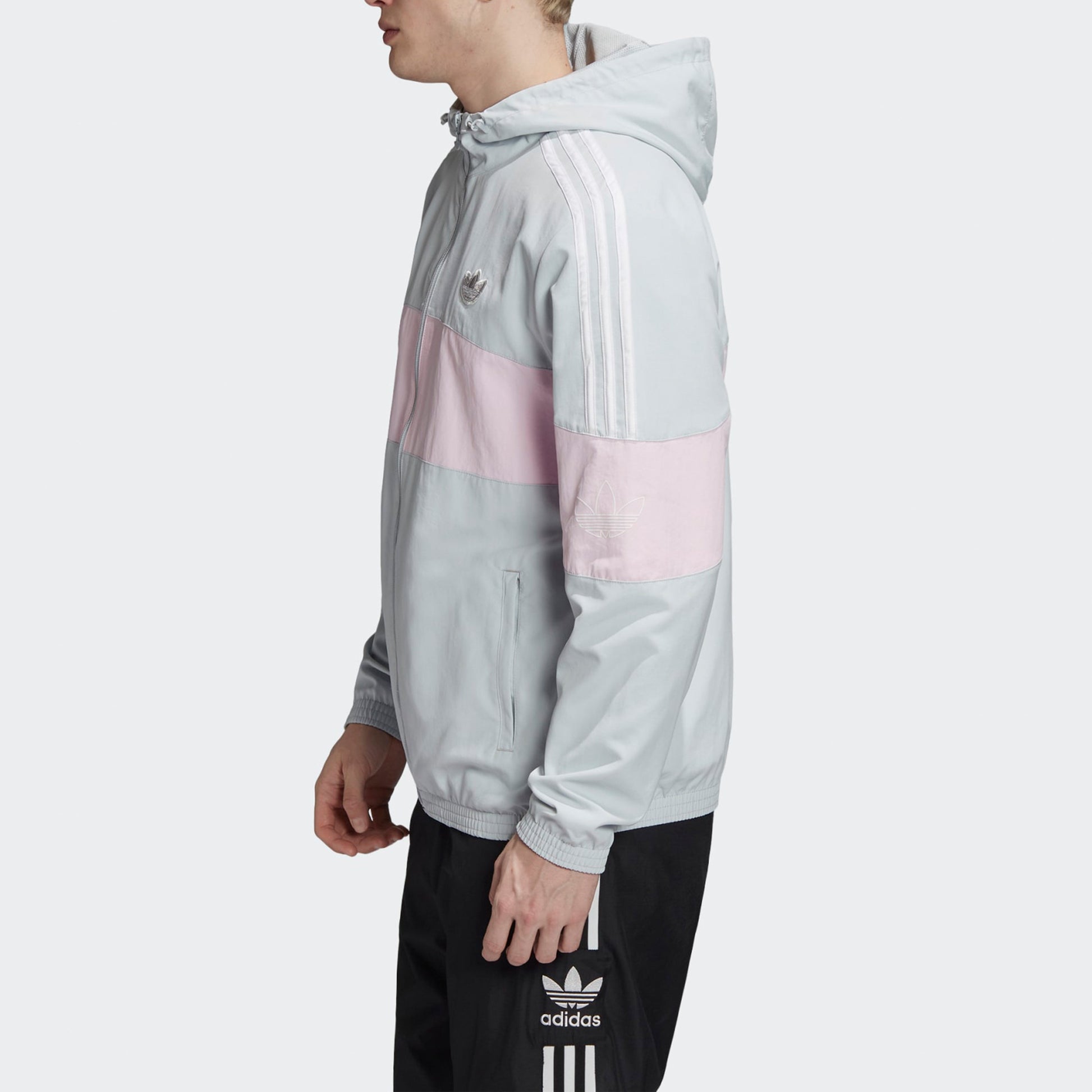 adidas originals hooded Windbreaker Colorblock Casual Sports Jacket Transparent Gray FM3891