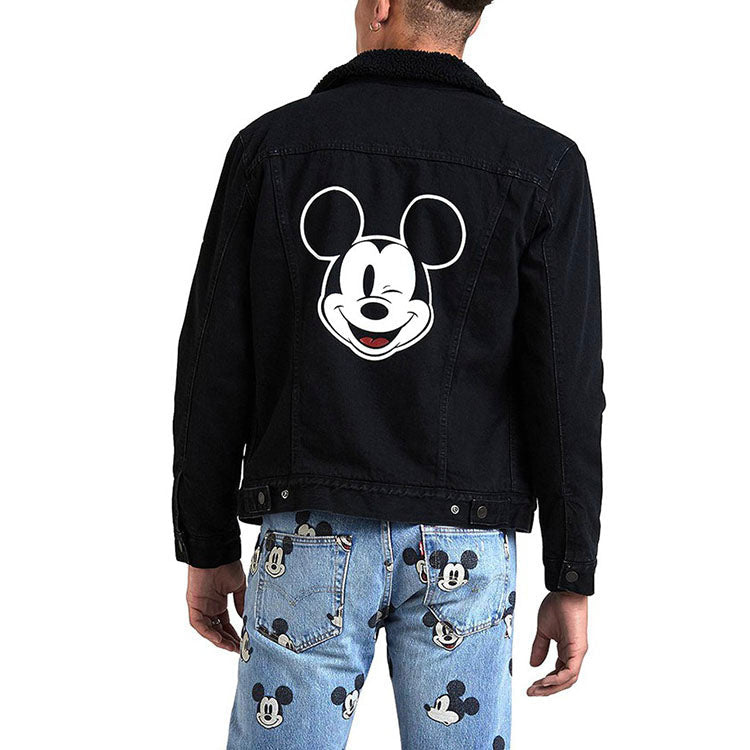 Men's Levis x MICKEY Crossover Mickey Mouse Series lamb's wool Denim Jacket Black 16365-0085