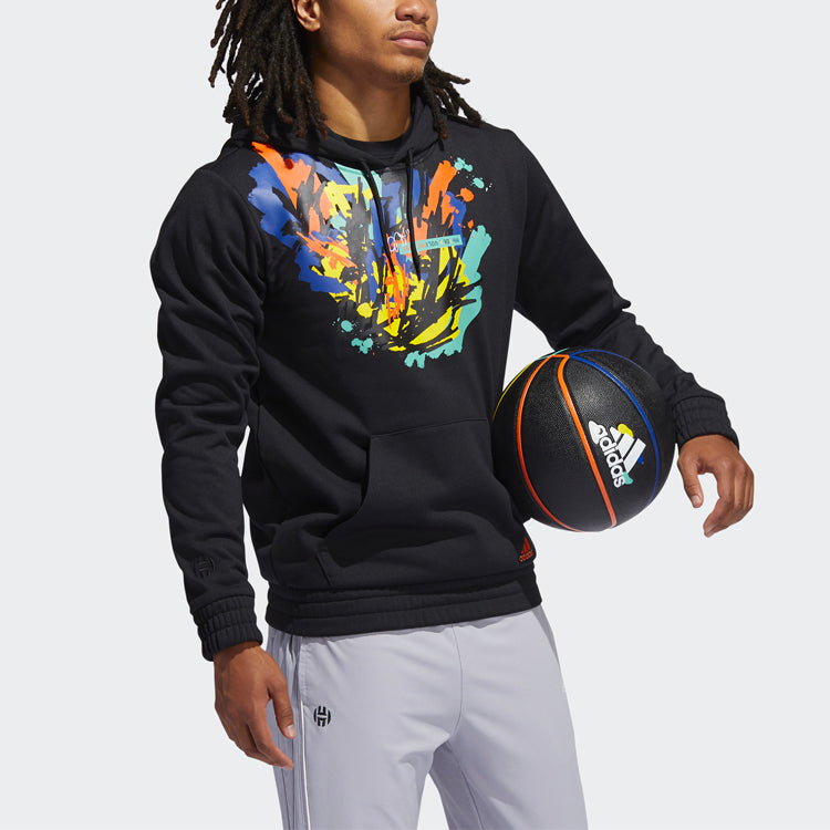 adidas Hdn Lnch Bb H Basketball Sports Splash Ink Printing Fleece Lined Black H13713