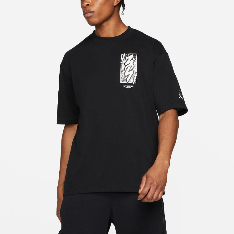 Men's Jordan Dri-FIT Zion Basketball Sports Printing Knit Round Neck Short Sleeve Black T-Shirt DH0593-010