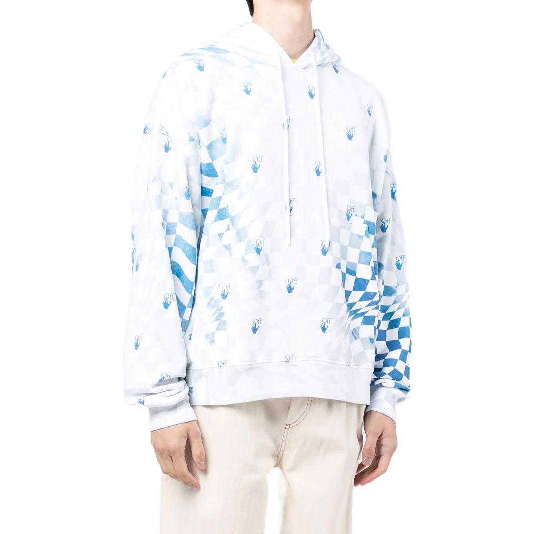 Men's Off-White SS22 Grid Logo Printing Pullover Version Blue White OMBB085G21FLE0030145