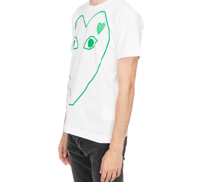 COMME des GARCONS PLAY Heart Ourlined Shape Short Sleeve Tee 'White Green' AZ-T104-051-1
