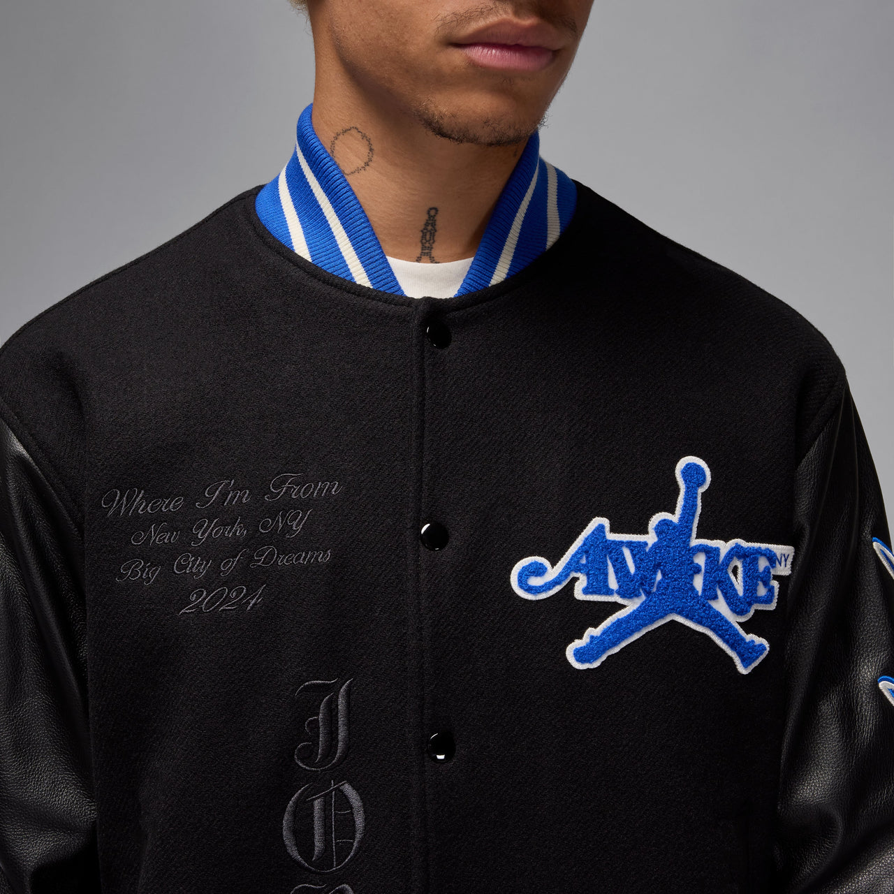 Air Jordan x Awake NY Varsity Jacket 'Black Game Royal' FQ5439-010