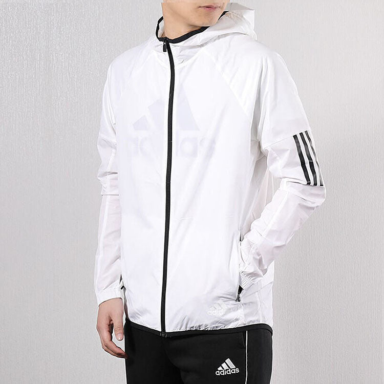 adidas Stripe Casual Sports Hooded Jacket White DU1962