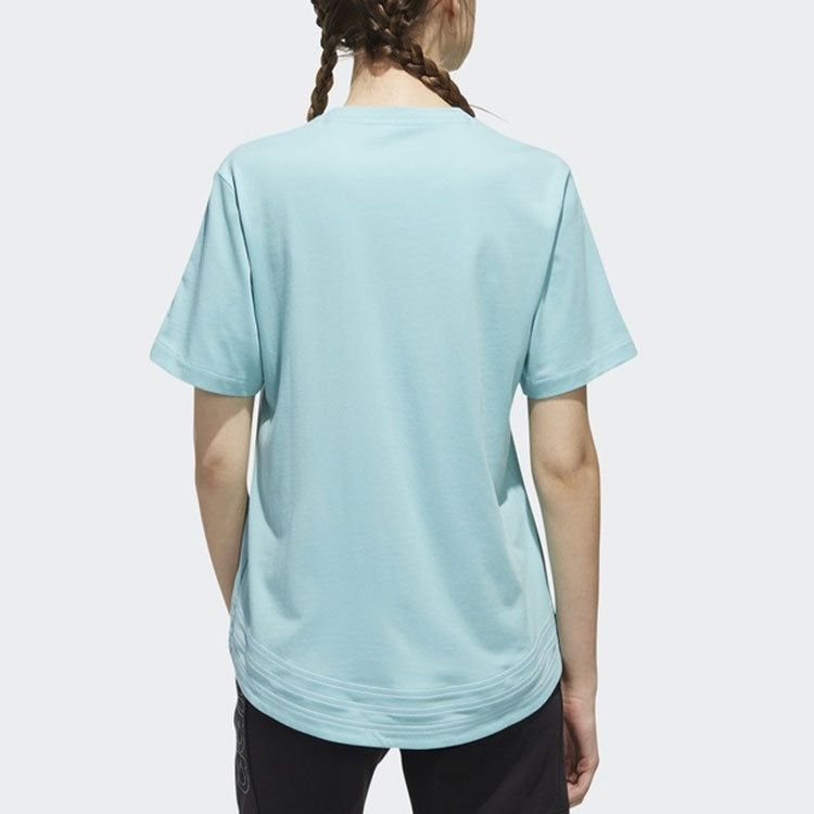 (WMNS) adidas neo Logo Printing Training Sports Loose Round Neck Short Sleeve Blue DW7732
