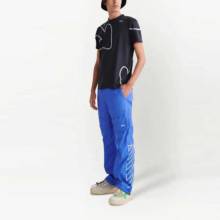 Men's Off-White FW22 Logo Arrow Pattern Printing Short Sleeve Slim Fit Black T-Shirt OMVA030S22FAB0011001