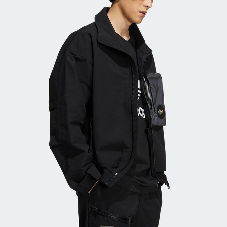 adidas originals 3D Pocket Logo Outdoor Cardigan Woven Stand Collar Jacket Black H58069