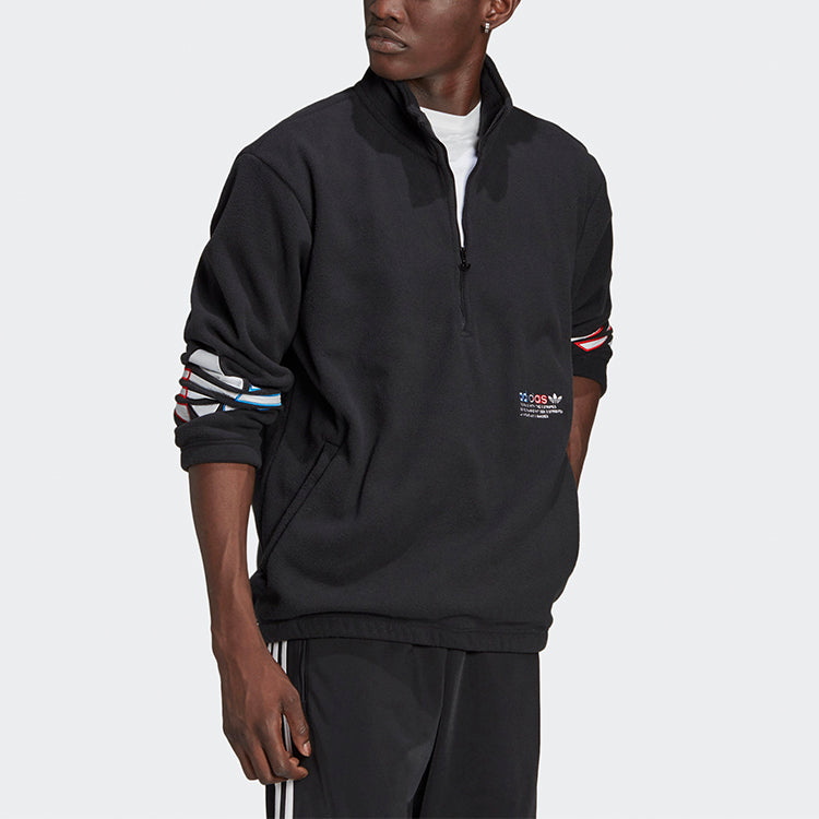 adidas originals Tricol Hz Po Logo Alphabet Printing Half Zipper Black GN8043