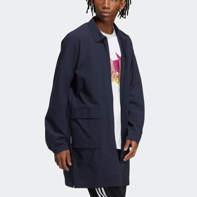 Men's adidas Casual Breathable Lapel Long Sleeves Jacket Japanese Version Navy Blue HD0011