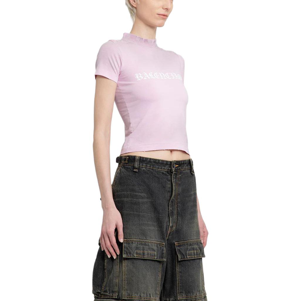 (WMNS) Balenciaga Gothic Type Shrunk T-Shirt 'Light Pink' 788246TQVJ55708