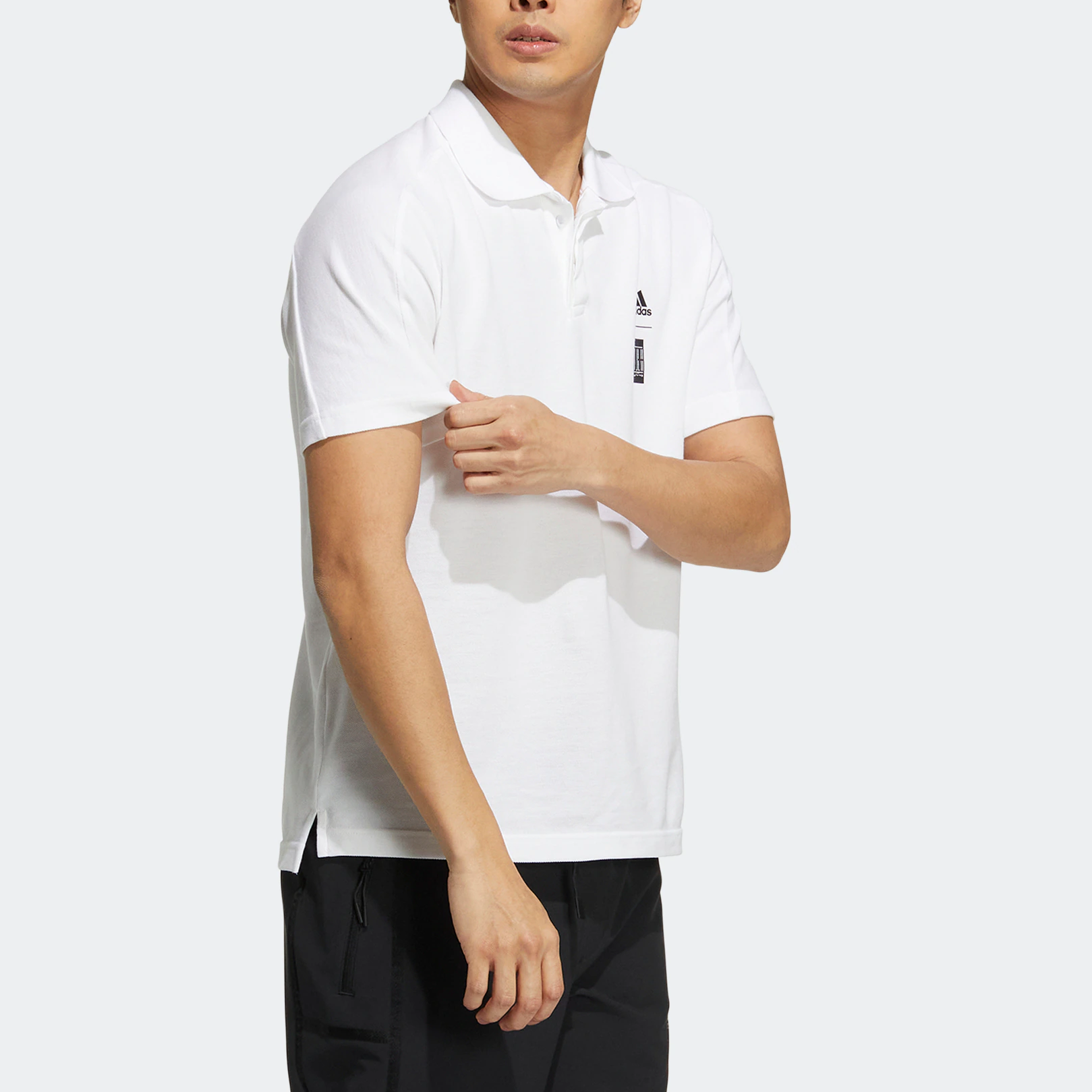 Men's adidas Wj Mh Polo Solid Color Chest Brand Logo Printing Short Sleeve White Polo Shirt HM2955