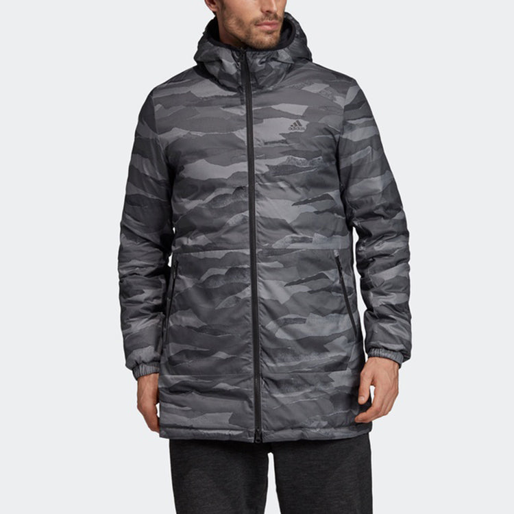 adidas Rev Aop Parka Stay Warm Camouflage Reversible Sports hooded down Jacket Black FL8649