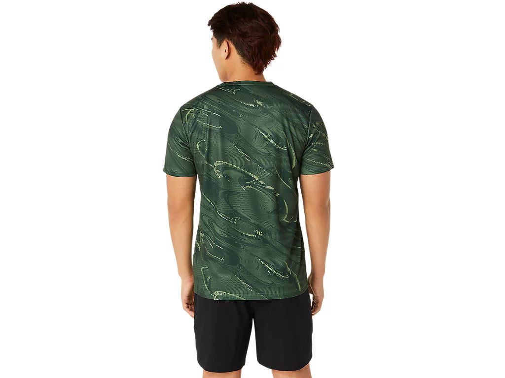 ASICS Suminagashi Motif Print Short Sleeve Top 'Serpentine Green' 2031E214-301