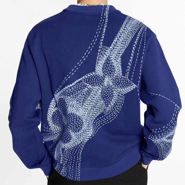 LOUIS VUITTON LV Floral Print Round Neck Long Sleeve Sweater For Men Blue 1A8A7C