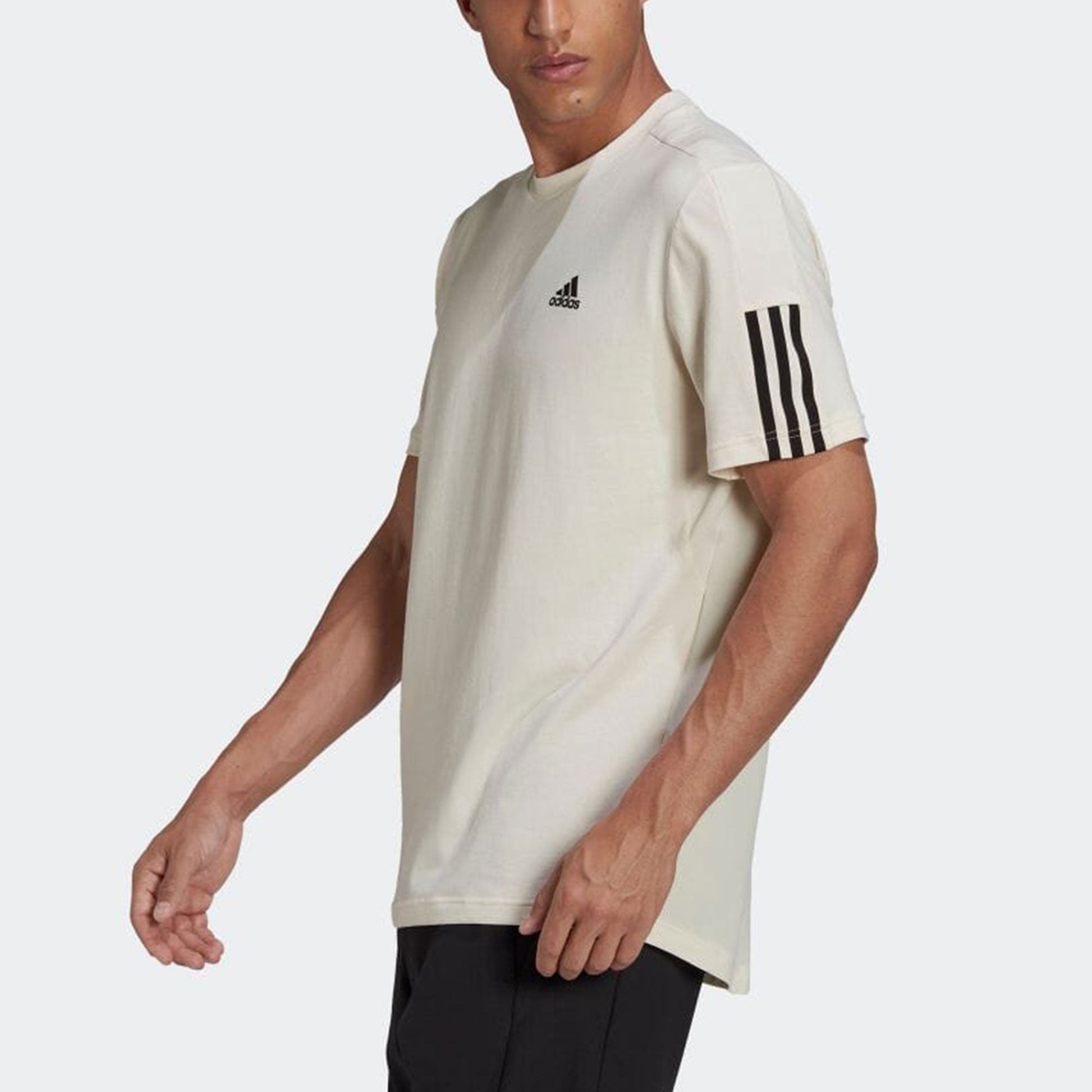 adidas Logo Printing Solid Color Stripe Casual Short Sleeve White HD4324