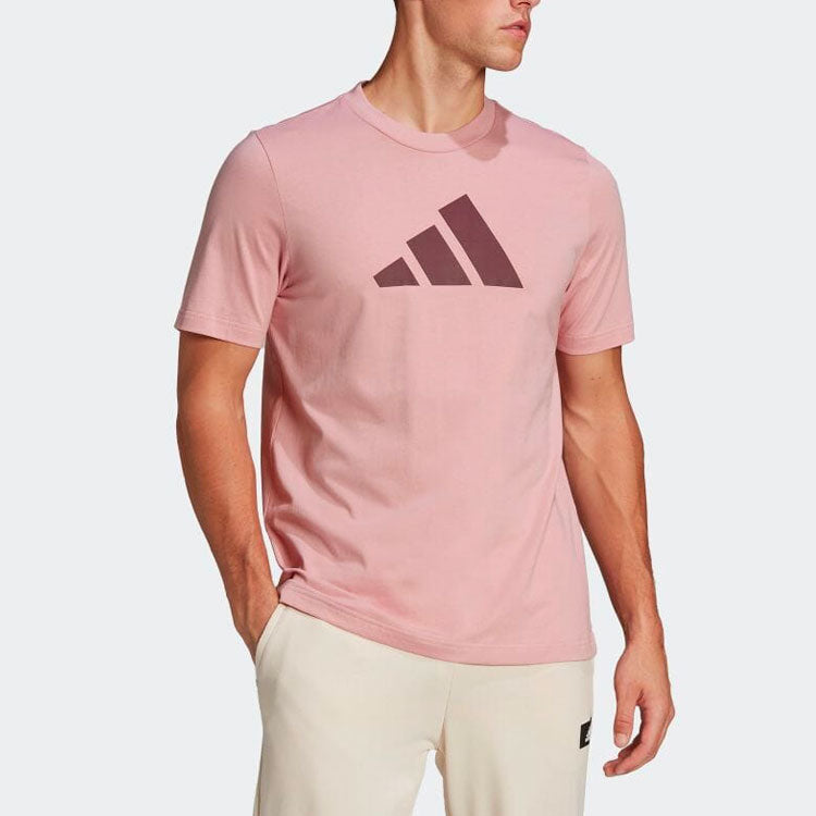 Men's adidas Logo Printing Round Neck Short Sleeve Japanese Version Pink T-Shirt HF4753