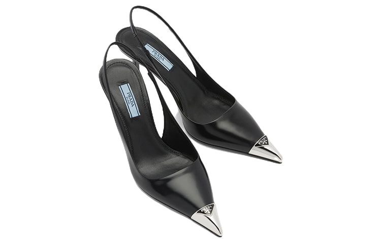 (WMNS) PRADA Metal Toecap Brushed Leather Slingback Heels 'Black' 1I903M_055_F0002_F_075