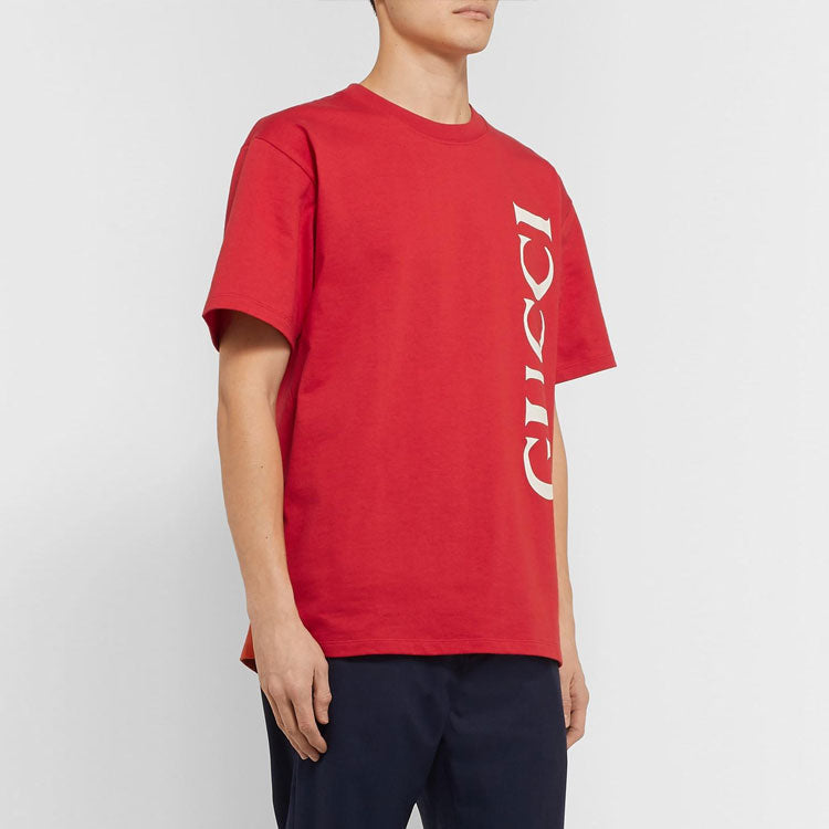 Men's Gucci Large Logo Printing Short Sleeve Red T-Shirt 565806-XJB2V-6068