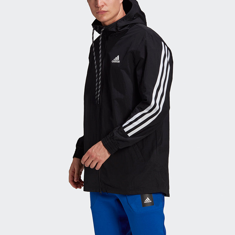 adidas M 3s Tape Jkt Stripe Sports Hooded Jacket Black GM5752