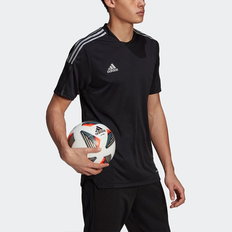 Men's adidas Stripe Alphabet Printing Round Neck Pullover Short Sleeve Japanese Version Black T-Shirt GQ1037