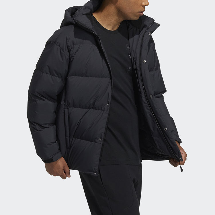adidas 800 Solid Color Sports Hooded With Down Feather Black Jacket H23074