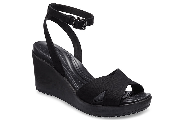 (WMNS) Crocs Leigh II Cross Strap Ankle Wedge Sandals 'Black' 204950-060