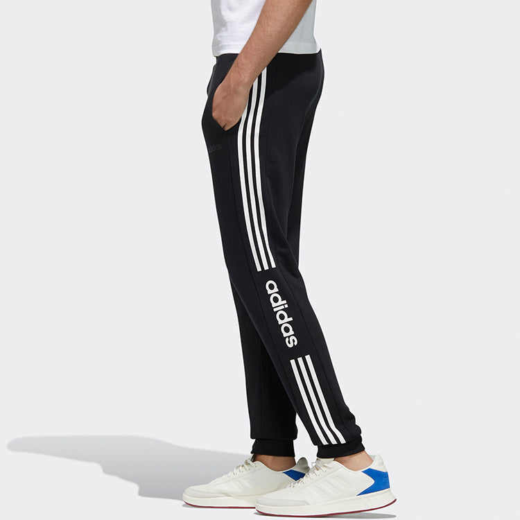 adidas neo M Esntl 3S Contrasting Colors Stripe Sports Pants Black FP7449