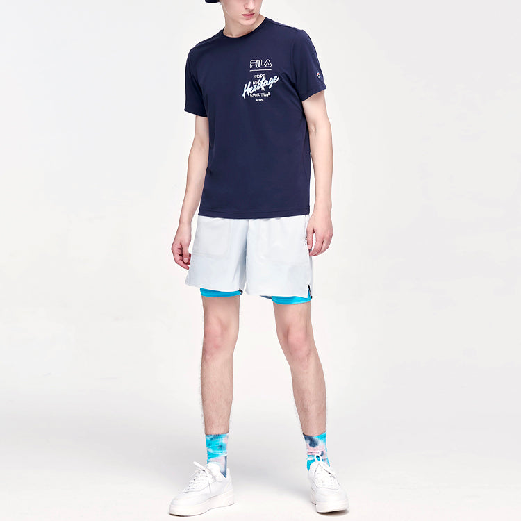 FILA Pattern Printing Loose Round Neck Short Sleeve Blue A11M123108F-NV