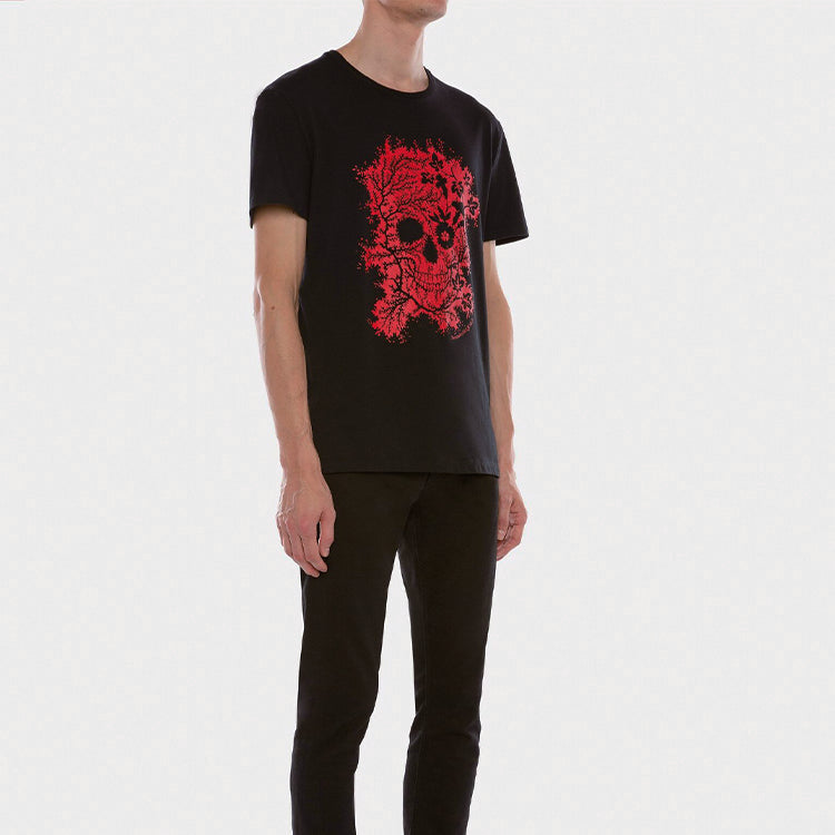 Men's Alexander McQueen Ivy Skull Skeleton Short Sleeve Black 599560QOZ660901