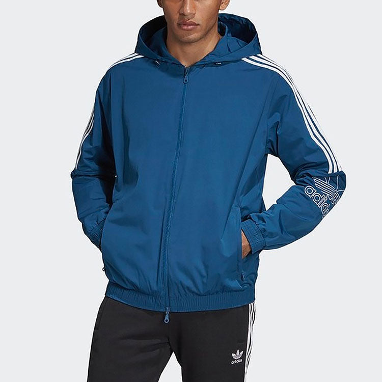adidas originals Outline Wb Logo Printing Sports Hooded Jacket Blue EB4085
