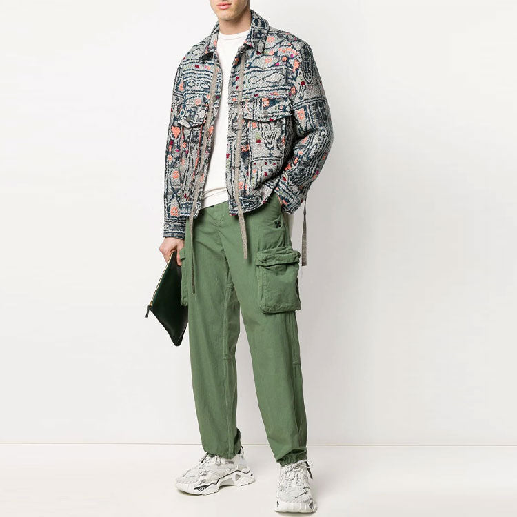 Off-White Multiple Pockets Bundle Feet Straight Long Pants Loose Fit Green OMCF012R20A660014300