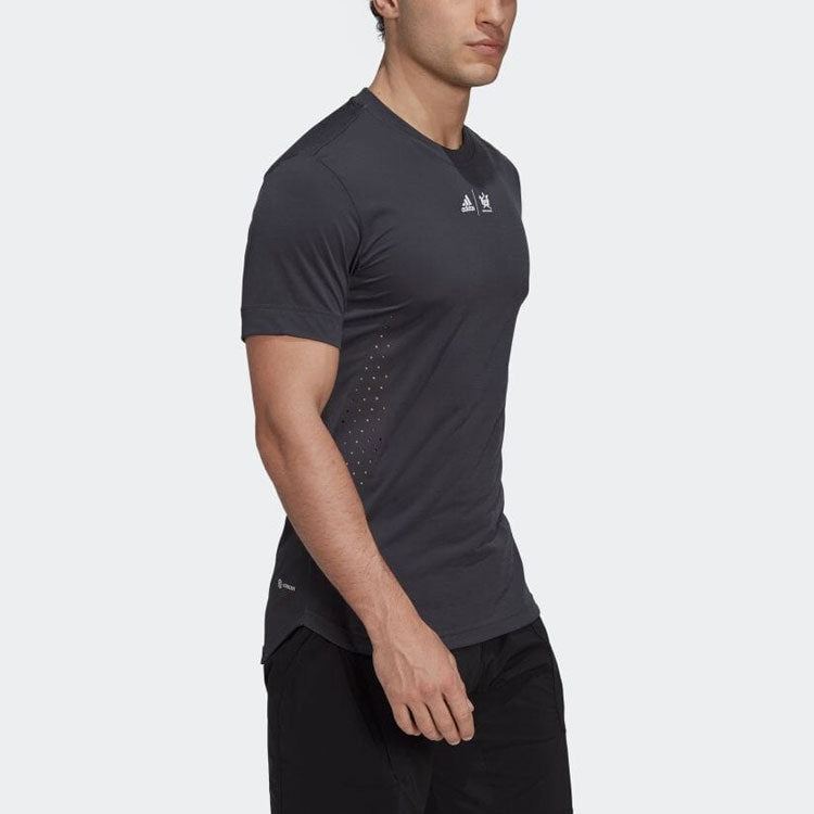 Men's adidas Logo Printing Round Neck Pullover Short Sleeve Carbon Black T-Shirt HH8774