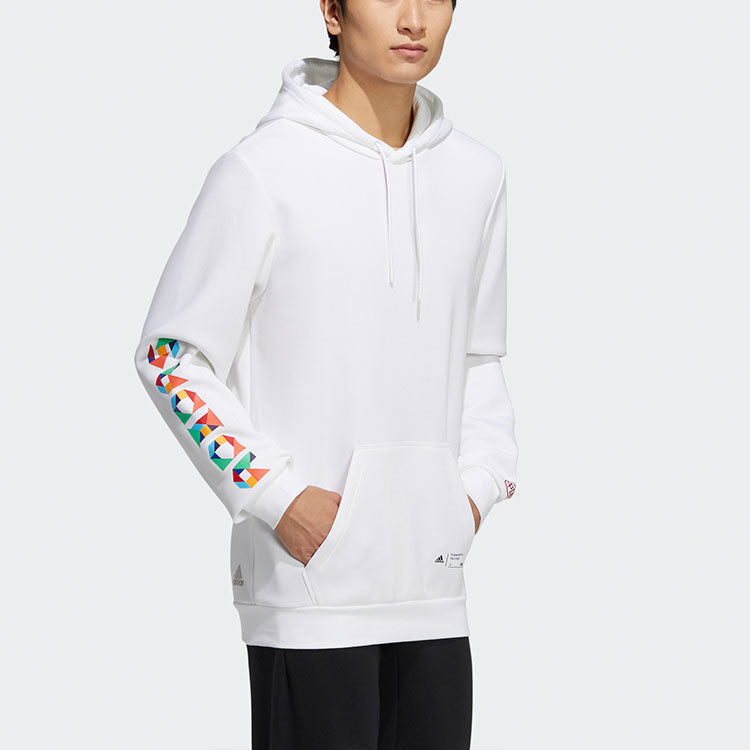 Men's adidas Casual Logo Printing Hooded Long Sleeves White HG4875