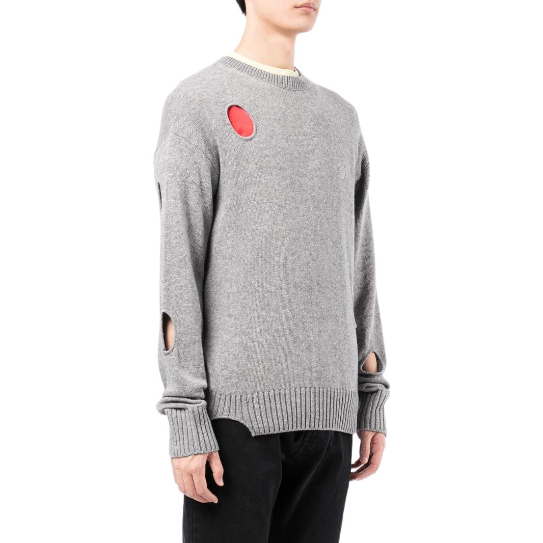 Men's Off-White SS22 Solid Color Round Neck Pullover Long Sleeves Wool Sweater Gray OMHE092F21KNI0010610