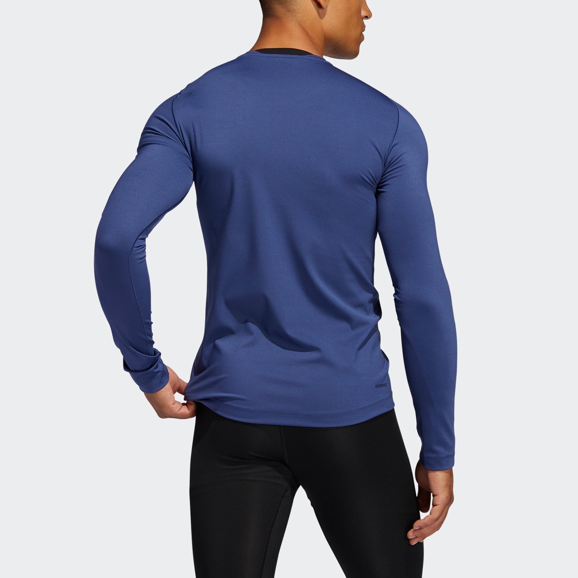 Men's adidas Ask2 Prm Tee Ls Training Sports Slim Fit Round Neck Long Sleeves Indigo T-Shirt FL4346