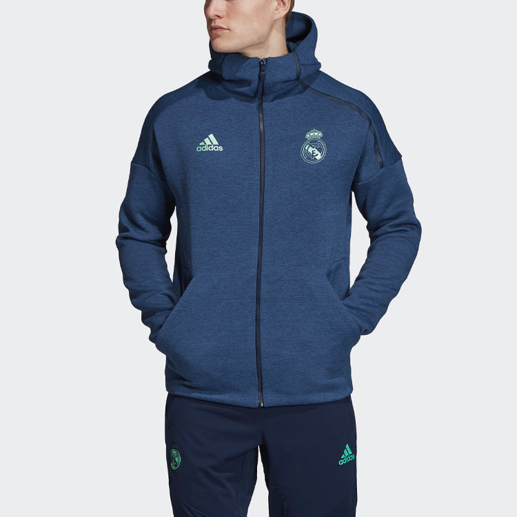 adidas Colorblock Casual Sports Soccer/Football Real Madrid Hooded Jacket Navy Blue DX8699