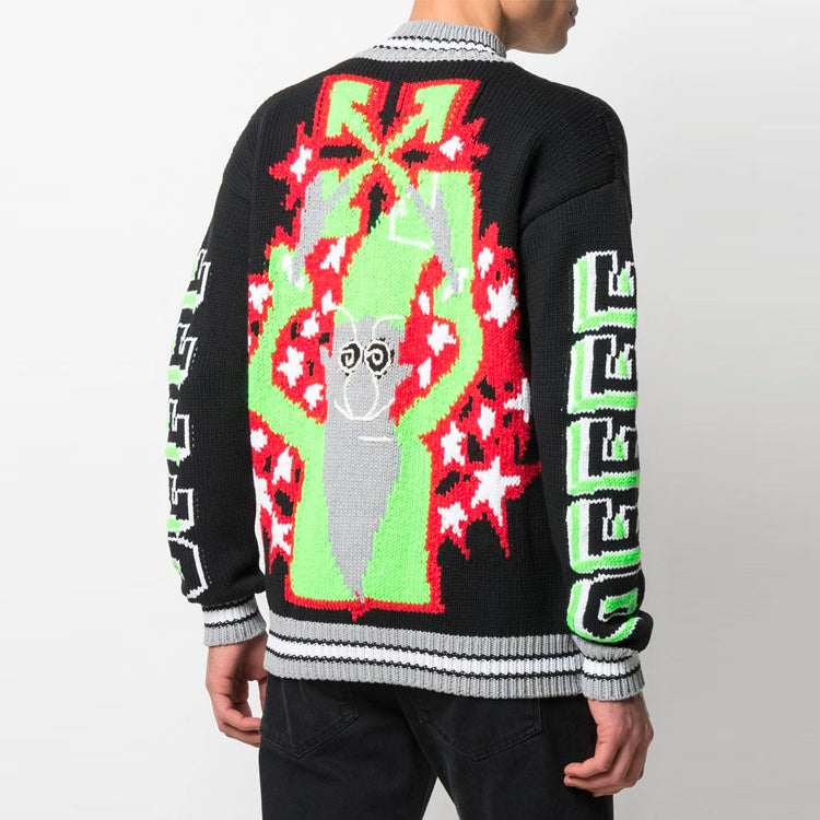 Off-White SS21 Pattern Zipper Cardigan Jacket Black OMHA107R21KNI0011084