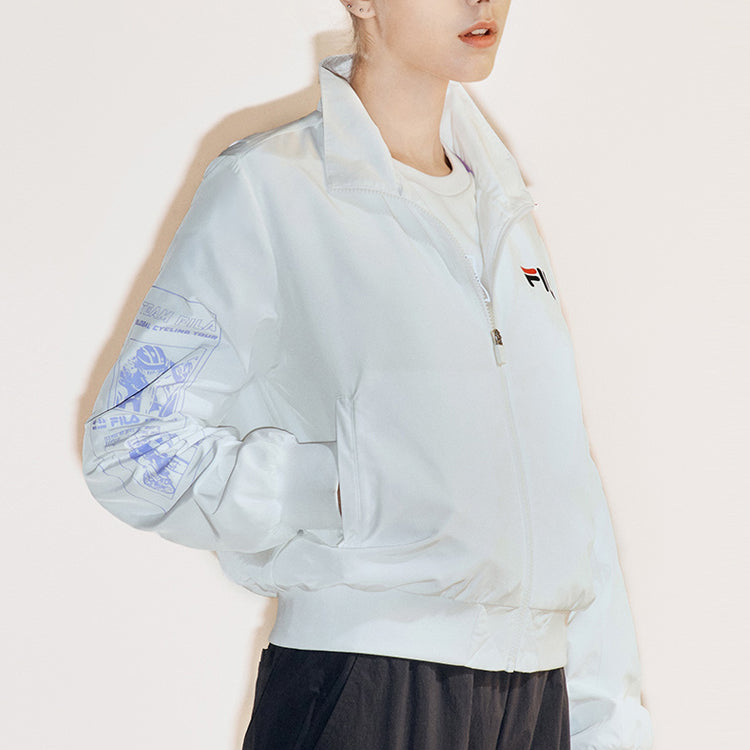 (WMNS) FILA FUSION Logo Pattern Printing Woven Jacket White T11W033703F-WT