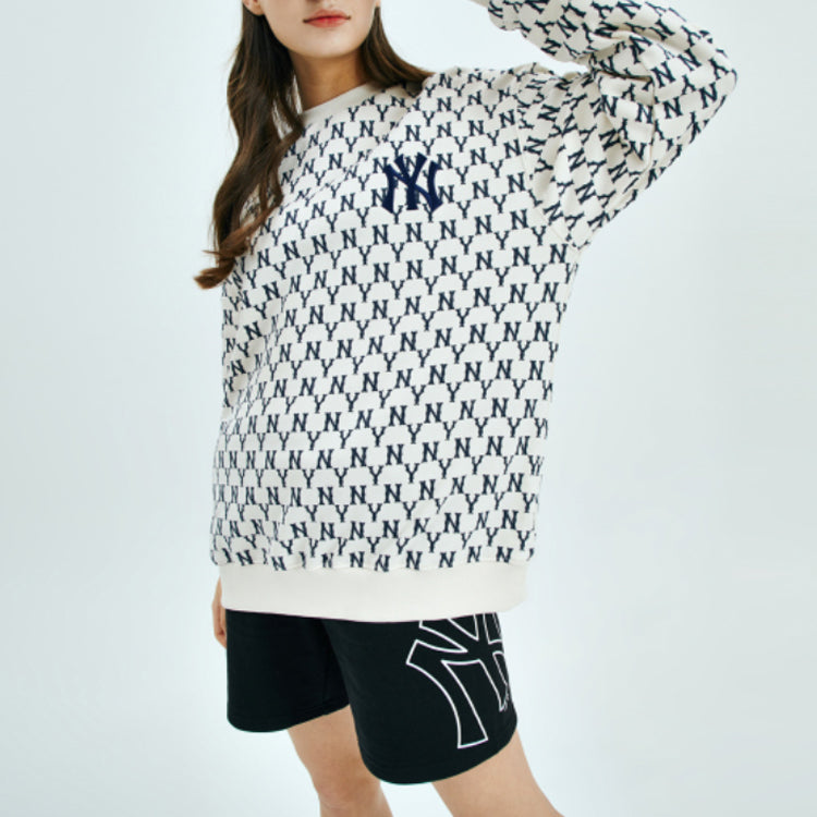 MLB New York Yankees Vintage Logo Printing Long-Sleeve Fleece Unisex White 31MTM2011-50I