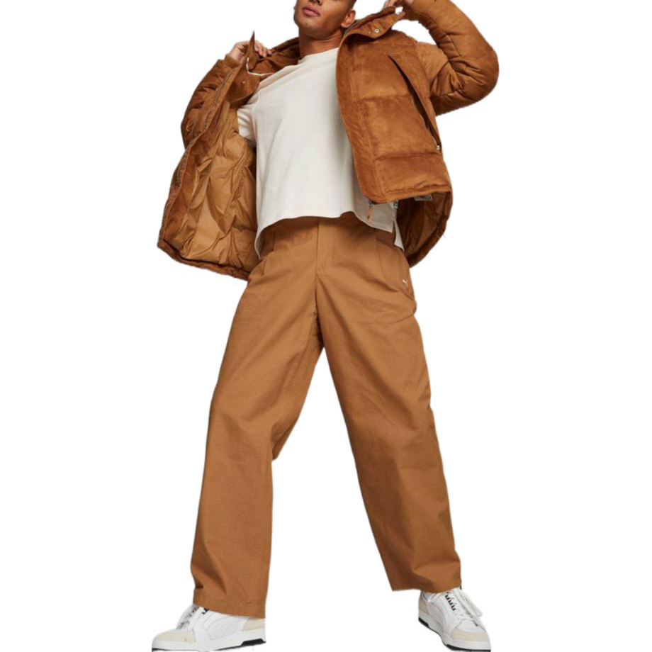 PUMA Logo MMQ Faux Leather Down Jacket 'Brown' 535786-74