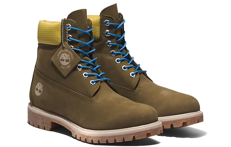 Timberland Premium 6 Inch Boots 'Olive Green Nubuck with Yellow Collar' A5NZM327