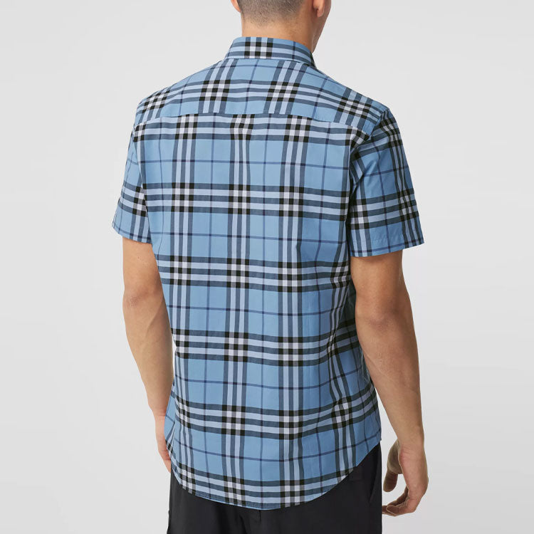 Men's Burberry SS21 Plaid Casual Short Sleeve Shirt Blue 80386651