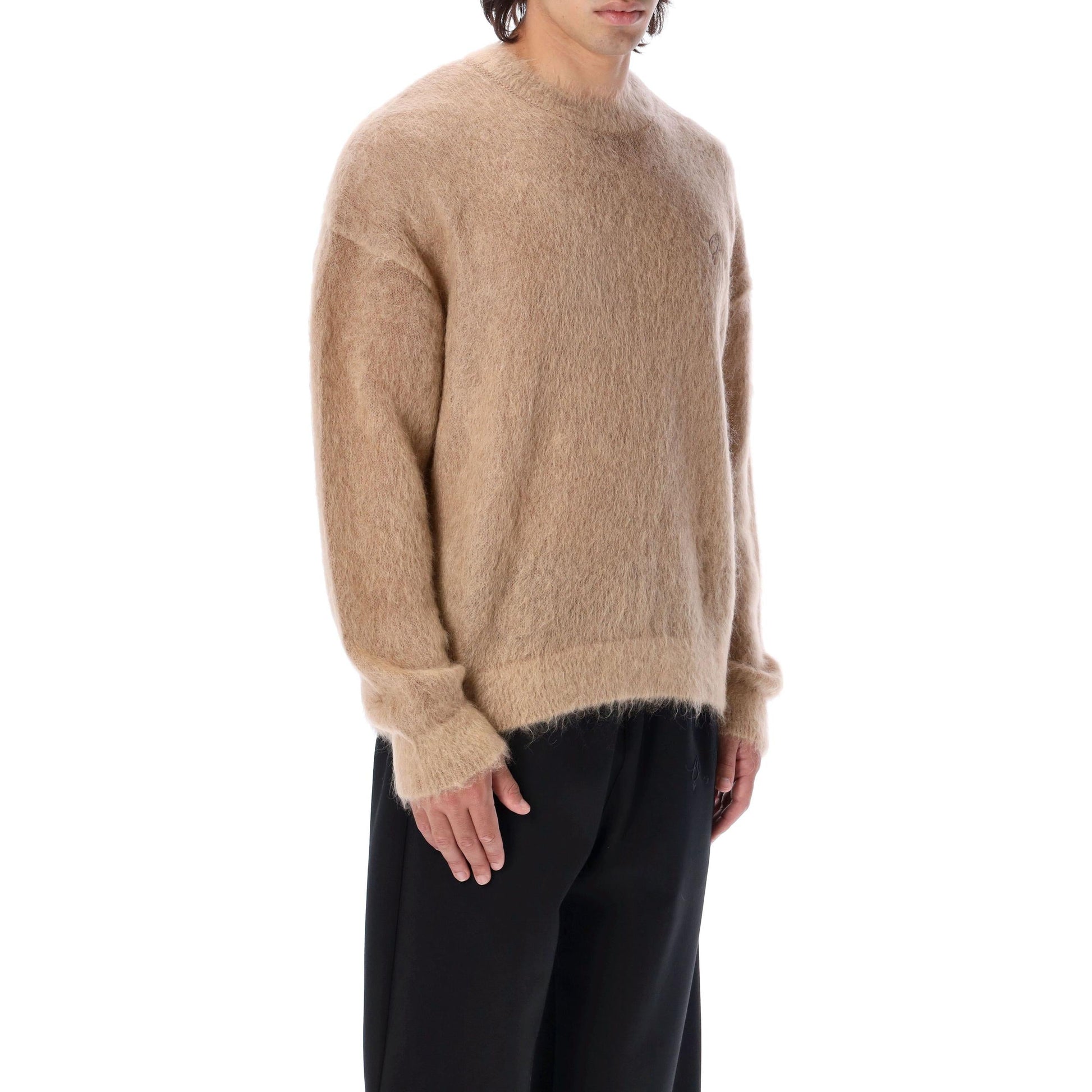 Men's Off-White FW22 Back Arrow Printing Round Neck Long Sleeves Pullover Wool Sweater Version Brown OMHE137F22KNI0016262