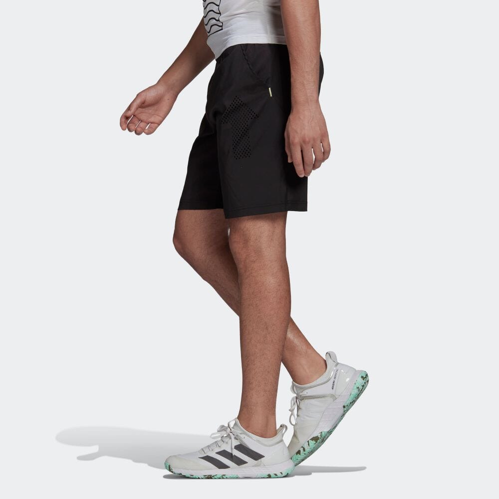 Men's adidas Elastic Waist Straight Solid Color Shorts Black HA2557