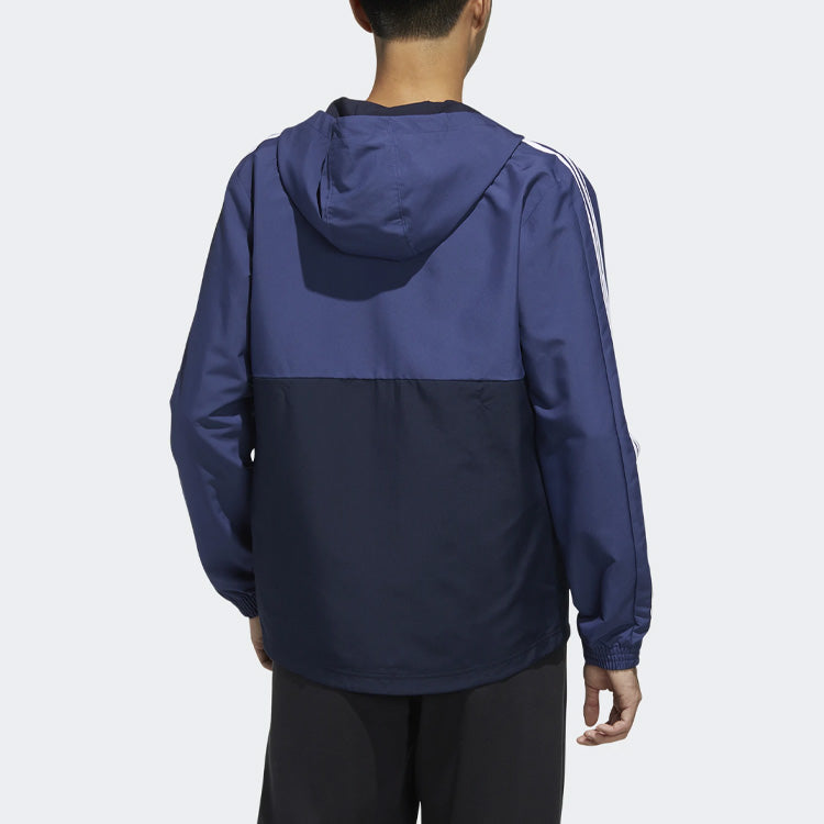 adidas Logo Printing Stripe Contrasting Colors Sports Hooded Jacket Blue FL8625