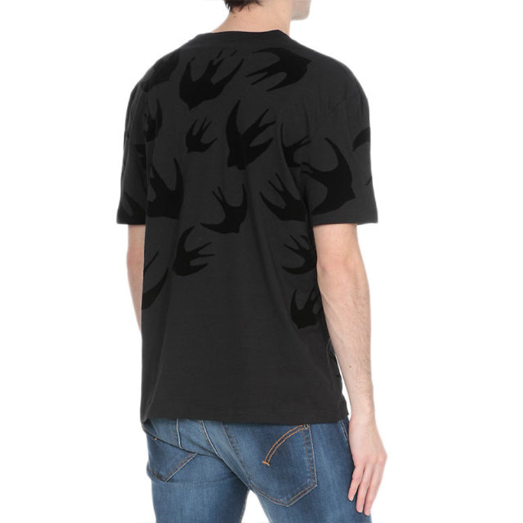 Alexander McQueen Swallow Printing Cotton Short Sleeve 'Pure Black' 291571-RLT73-1000