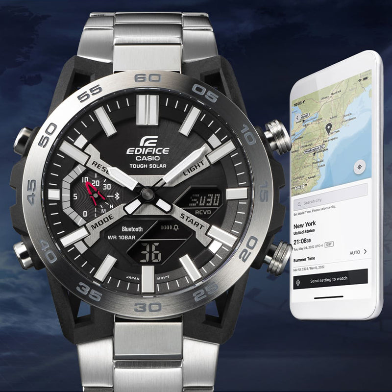 CASIO ECB-2000YDC-1APR Waterproof EDIFICE Solar Powered Stainless Steel Strap Mens ECB-2000YDC-1APR