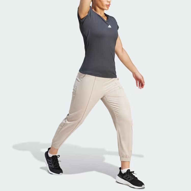 (WMNS) adidas Logo Aeroready Train Essentials Minimal Branding Woven Pants 'beige' IJ5924